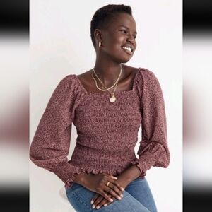 Madewell Burgundy Floral Smocked Blouse